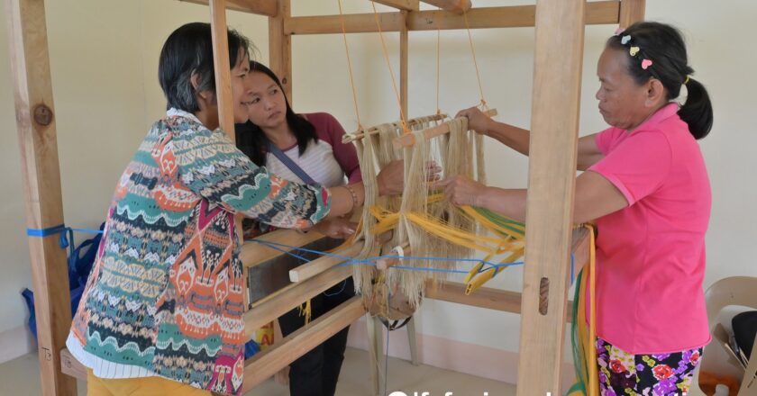 Basic handloom weaving conducted for Runruno Mine community weavers